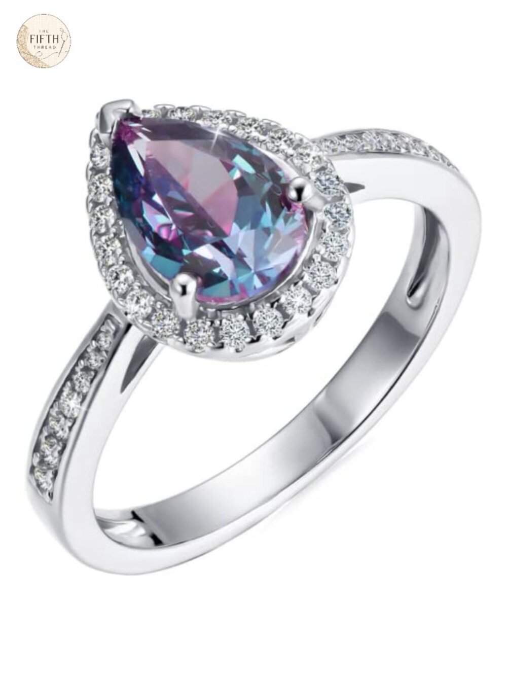 Sterling Silver Alexandrite Ring Lab Created June Birthstone Cocktail Halo